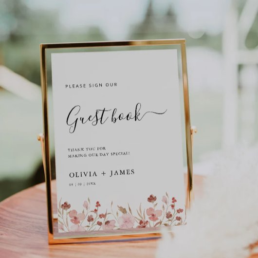 Wildflower Wedding Guest Book Sign Sjabloon Kaart
