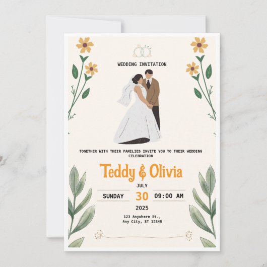 Wildflower Wedding Invitation Kaart (Voorkant)