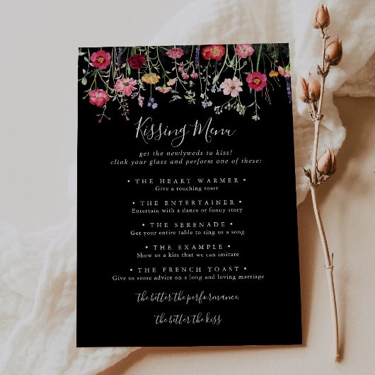 Wildflower Wedding Kissing Menu Game Kaart