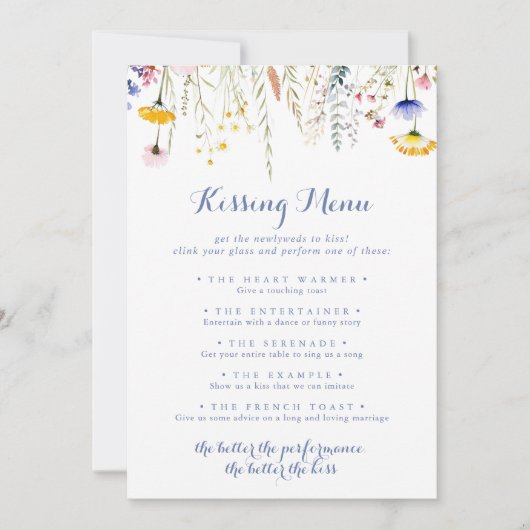 Wildflower Wedding Kissing Menu Game Kaart (Voorkant)
