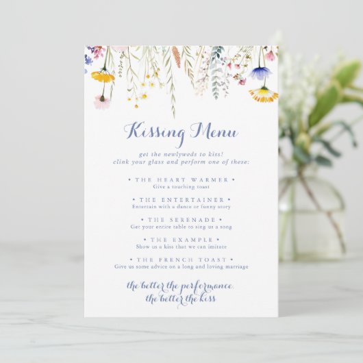 Wildflower Wedding Kissing Menu Game Kaart (Staand voorkant)