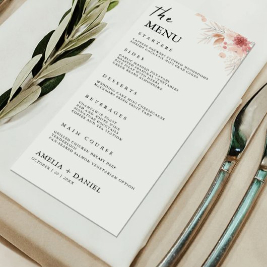Wildflower Wedding Menu Kaarten Sjabloon