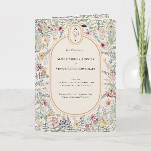 Wildflower Wedding Monogram gevouwen Programma (Voorkant)