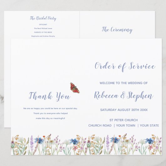 Wildflower Wedding Order of Service (Voorkant / Achterkant)