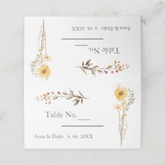 Wildflower Wedding Plaatskaartje (Buitenkant ongevouwen)