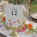 Wildflower Wedding Pretty Flower Table Number Kaart<br><div class="desc">Wildflower Wedding Reception Table Number which you can customize with any table number. A vibrant meadow of watercolor poppies and cosmos flowers, in pink, orange and yellow, bloom across the bottom, exuding a free-spirited and enchanting vibe. The clear, bold Table Number allows for effortless guest navigation. Please browse my store...</div>