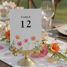 Wildflower Wedding Pretty Flower Table Number Kaart