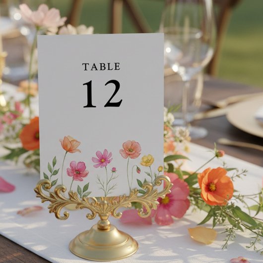 Wildflower Wedding Pretty Flower Table Number Kaart
