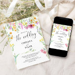 Wildflower Wedding Pretty Wild Flower Kaart<br><div class="desc">Wildflower wedding uitnoation with delicate wild flowers and beautiful calligraphy. This pretty watercolor wildflower design has dainty meadow flowers in pink lilac oranje blue and yellow. Perfect for spring and summer themes from country floral garden to organic boho. If you would like matching products, please browse my Wildflower Meadow collection...</div>