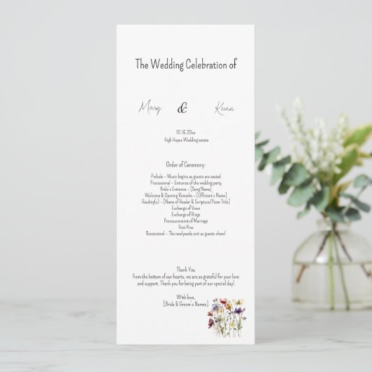 Wildflower Wedding Program, op maat (Staand voorkant)