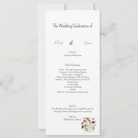 Wildflower Wedding Program, op maat (Voorkant)