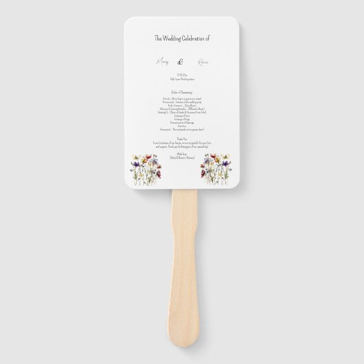 Wildflower Wedding Program, op maat Handwaaier (Voorkant)