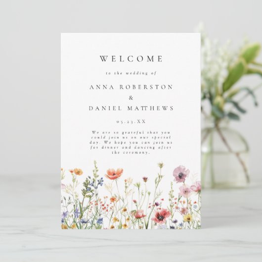 Wildflower Wedding Program Programmakaart (Staand voorkant)