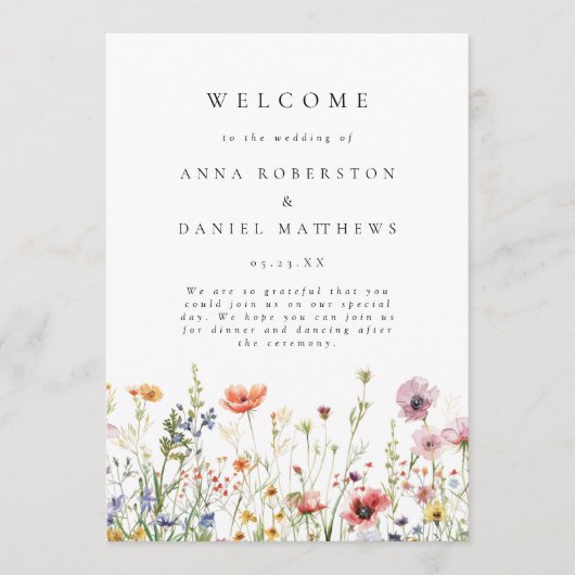 Wildflower Wedding Program Programmakaart (Voorkant)
