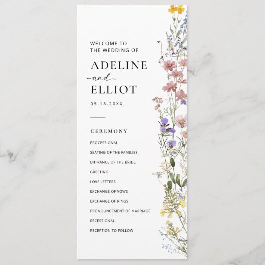Wildflower Wedding Programma Bloemenbruiloft Programmakaart (Voorkant)
