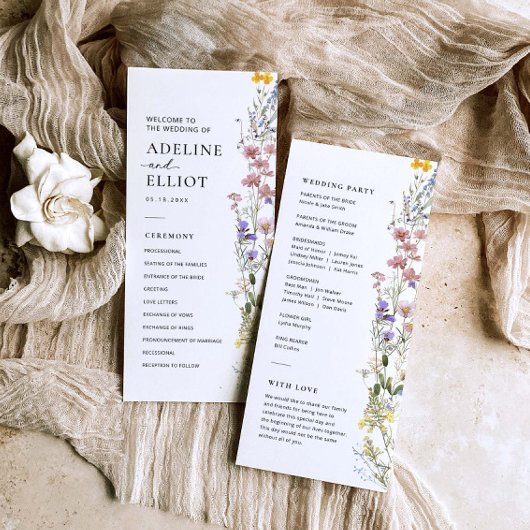 Wildflower Wedding Programma Bloemenbruiloft Programmakaart