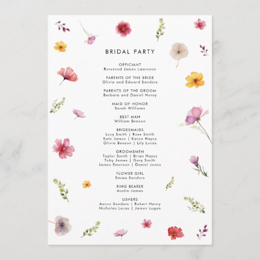 Wildflower Wedding Programmakaart (Achterkant)