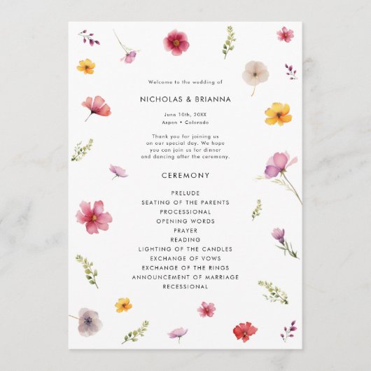 Wildflower Wedding Programmakaart (Voorkant)