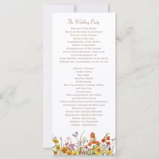 Wildflower Wedding Programme (Achterkant)