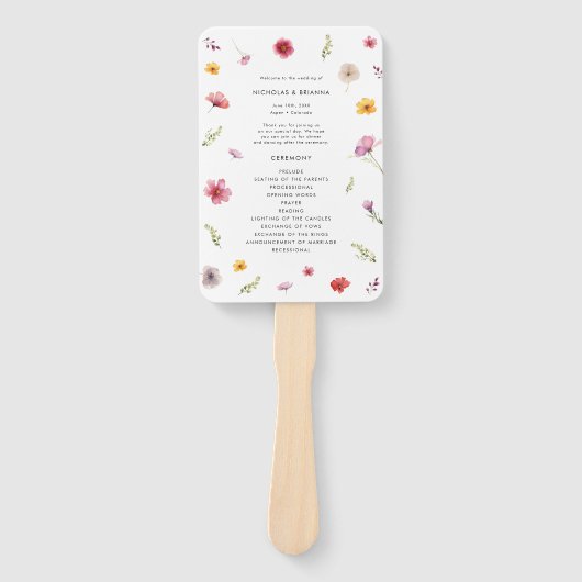 Wildflower Wedding Programme Handwaaier (Voorkant)