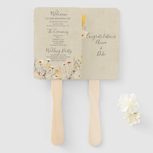 Wildflower Wedding Programme Handwaaier (Voorkant en achterkant)