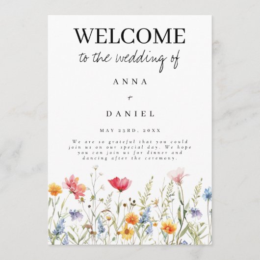 Wildflower Wedding Programme Programmakaart (Voorkant)