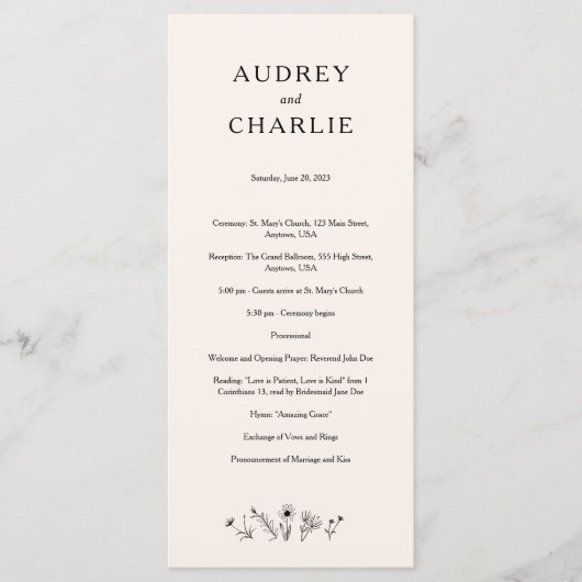 Wildflower Wedding Programme Programmakaart (Voorkant)