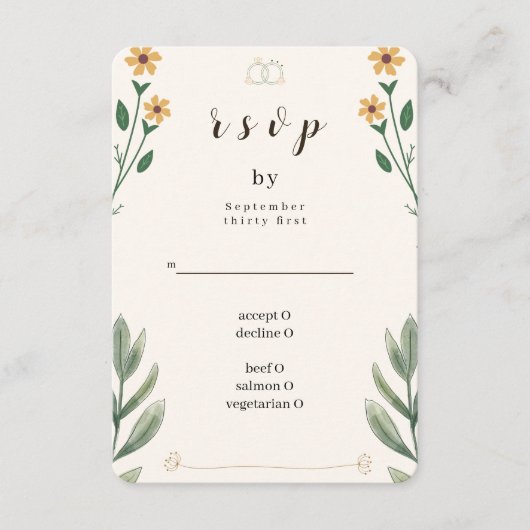 Wildflower Wedding RSVP Card Kaartje (Voorkant)