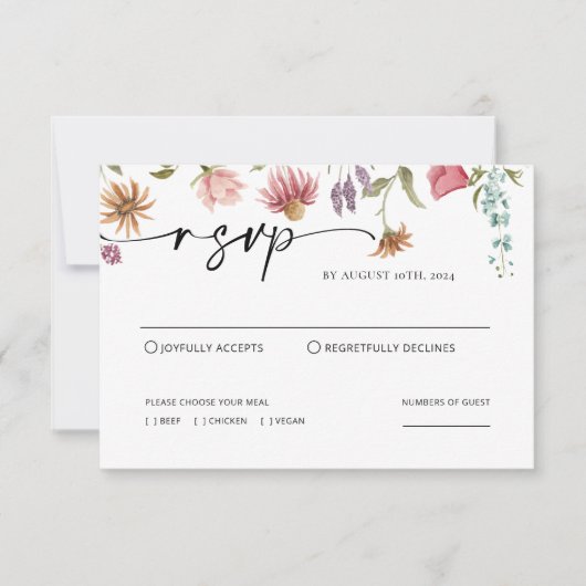 Wildflower Wedding RSVP-kaart Notitiekaartje (Voorkant)