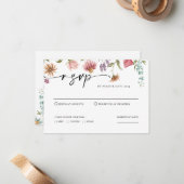 Wildflower Wedding RSVP-kaart Notitiekaartje (Voorkant / Achterkant in situ)