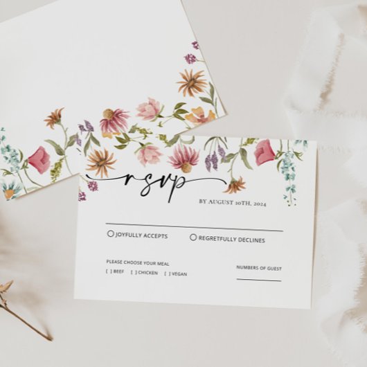 Wildflower Wedding RSVP-kaart Notitiekaartje
