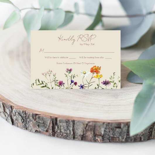 Wildflower Wedding RSVP Kaart – Waterverf Bloemen