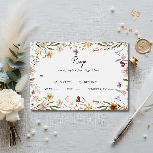Wildflower Wedding RSVP Meal Choice Enclosure Card Kaart