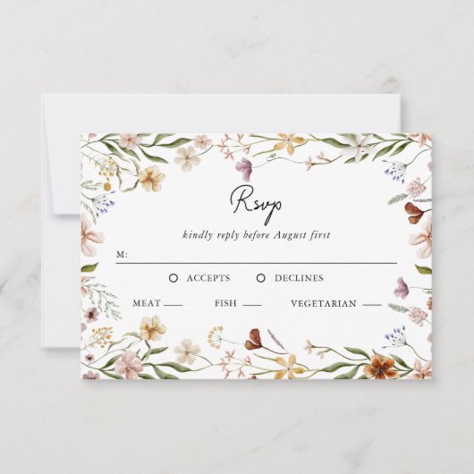 Wildflower Wedding RSVP Meal Choice Enclosure Card Kaart (Voorkant)