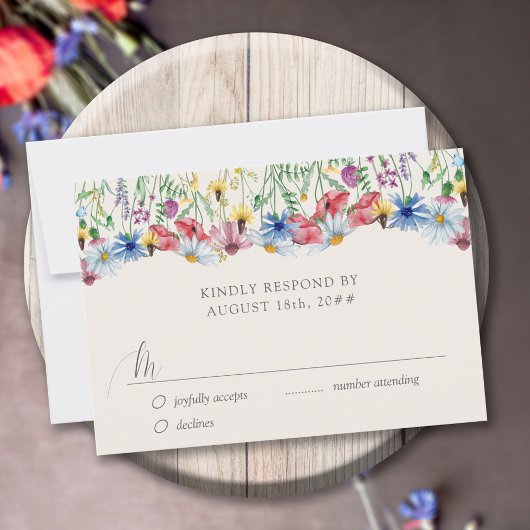 Wildflower Wedding Rustic Country Flower RSVP Card