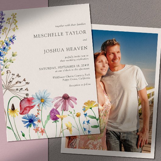 Wildflower Wedding Rustic Floral Foto Kaart