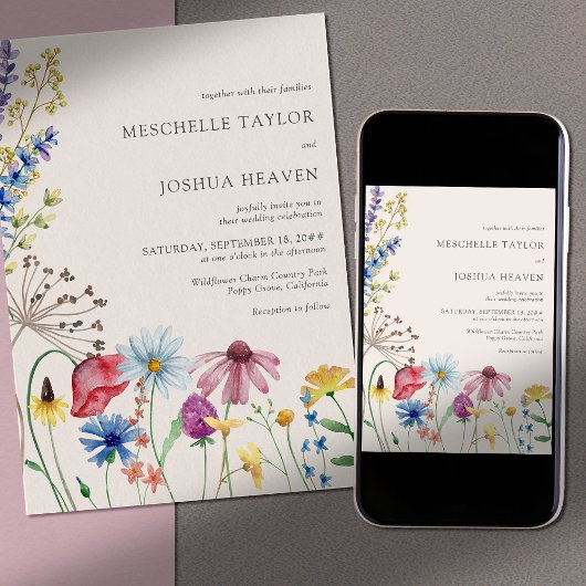 Wildflower Wedding Rustic Floral Foto Kaart