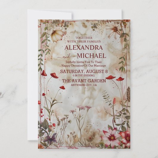 Wildflower Wedding Rustic Floral Kaart (Voorkant)