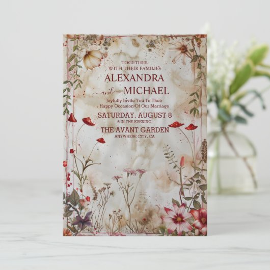 Wildflower Wedding Rustic Floral Kaart (Staand voorkant)