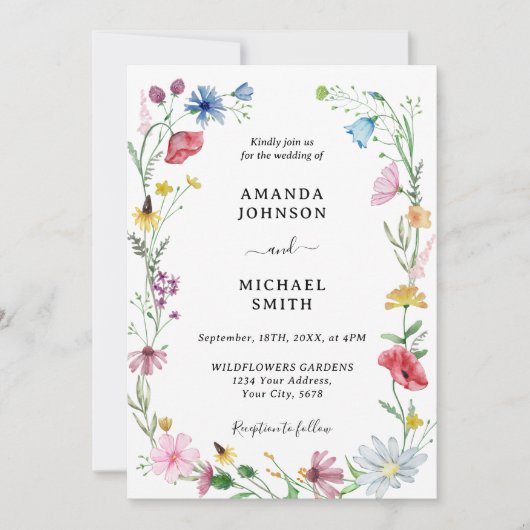Wildflower Wedding Rustic Floral Kaart (Voorkant)