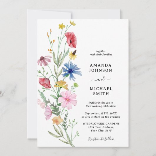 Wildflower Wedding Rustic Floral Kaart (Voorkant)