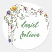 Wildflower Wedding Rustiek Land Wilde Bloemen Wed Ronde Sticker (Voorkant)