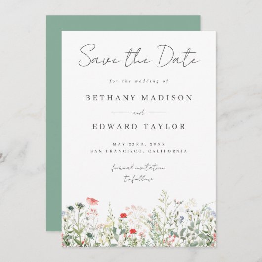 Wildflower Wedding Save The Date (Voorkant / Achterkant)