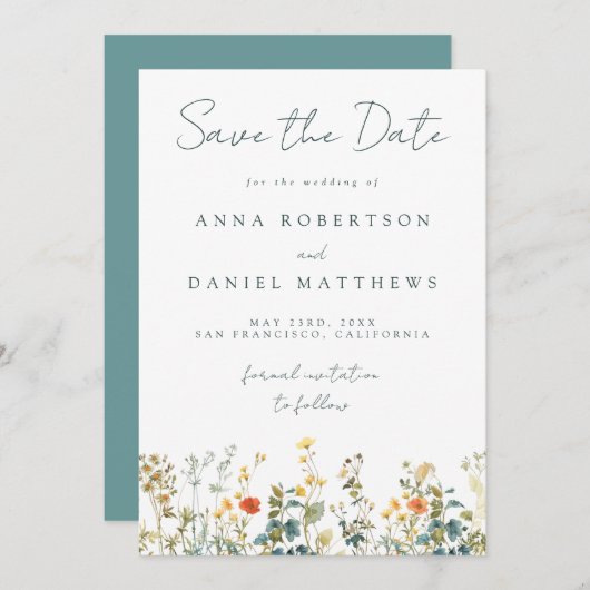 Wildflower Wedding Save The Date (Voorkant / Achterkant)