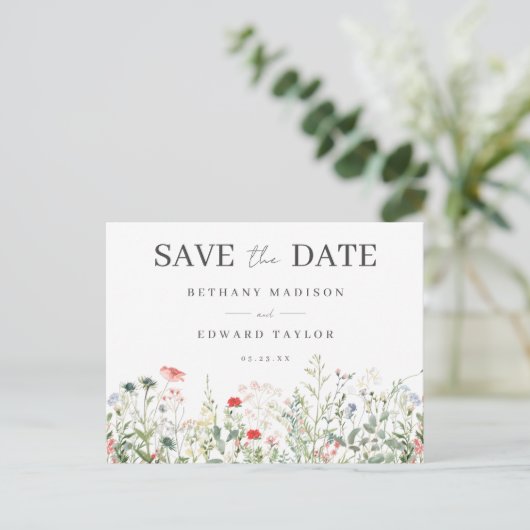Wildflower Wedding Save the Date Briefkaart (Staand voorkant)