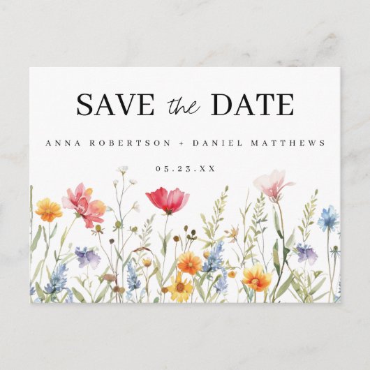 Wildflower Wedding Save the Date Briefkaart (Voorkant)