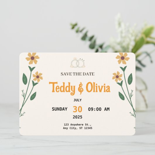 Wildflower Wedding Save the Date Card  (Staand voorkant)