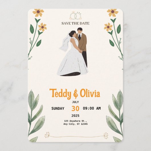 Wildflower Wedding Save the Date Card  (Voorkant)