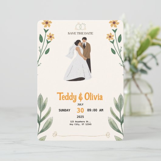 Wildflower Wedding Save the Date Card  (Staand voorkant)