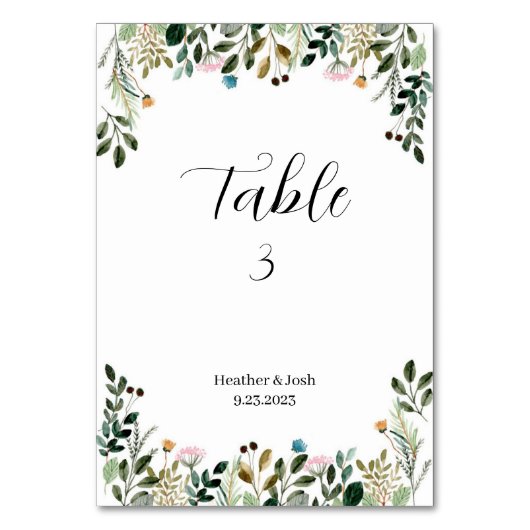 Wildflower Wedding Table Numbers Kaart (Voorkant)